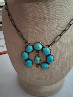 Kingman Turquoise Naja Statement Necklace Signed by Native Artist Zia OOK